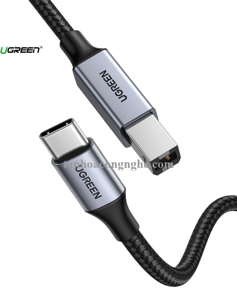 Ugreen 80808 3M màu xám đầu nhôm cáp USB type C ra usb B máy in dây dù US370 30080808